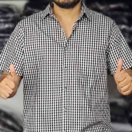 Cotton Half Sleeve Check Shirt - Black