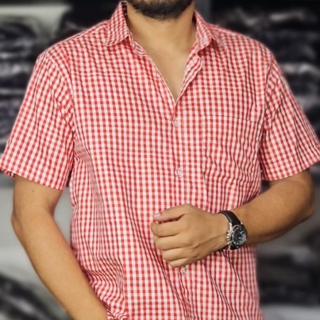 Cotton Half Sleeve Check Shirt - Red