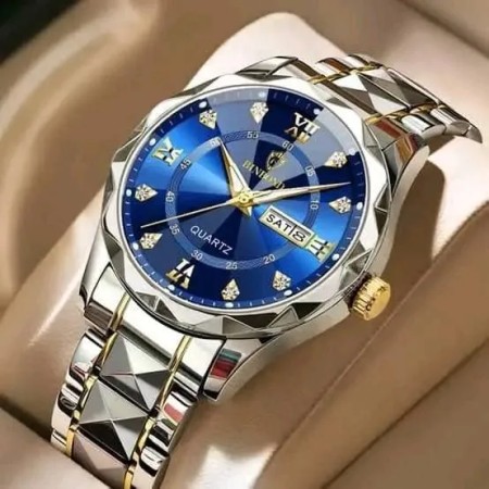 BINBOND Stainless Steel Diamond Cutting Watch 2521- Blue