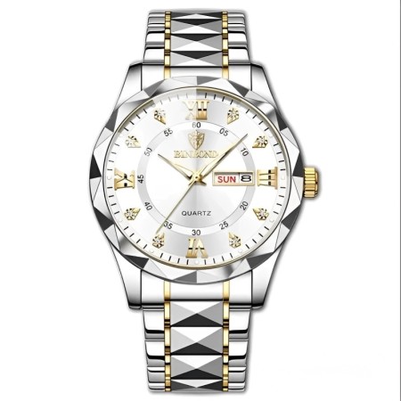 BINBOND Stainless Steel Diamond Cutting Watch 2521- White