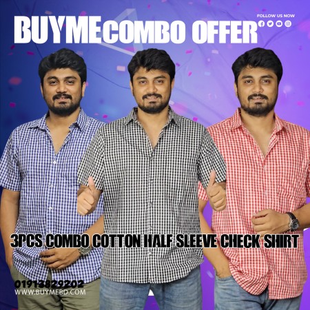 3pcs Combo cotton Half Sleeve Check Shirt - 07