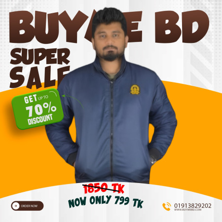 Winter high neck padding jacket Logo - Navy Blue