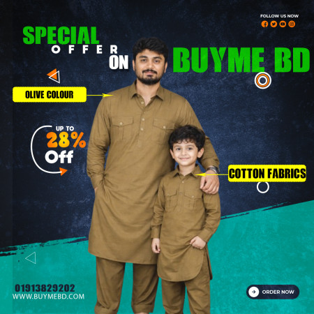 Father & son matching kabli Combo - Olive